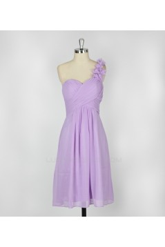 A-Line One-Shoulder Lilac Short Chiffon Bridesmaid Dresses/Evening Dresses BD010639