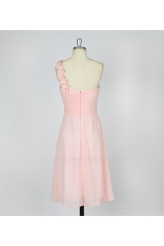 A-Line One-Shoulder Short Pink Chiffon Bridesmaid Dresses/Evening Dresses BD010640