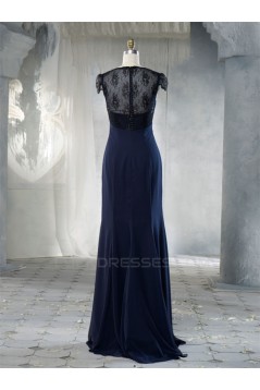 Sheath Cap Sleeve Long Chiffon and Lace Bridesmaid Dresses/Evening Dresses BD010659