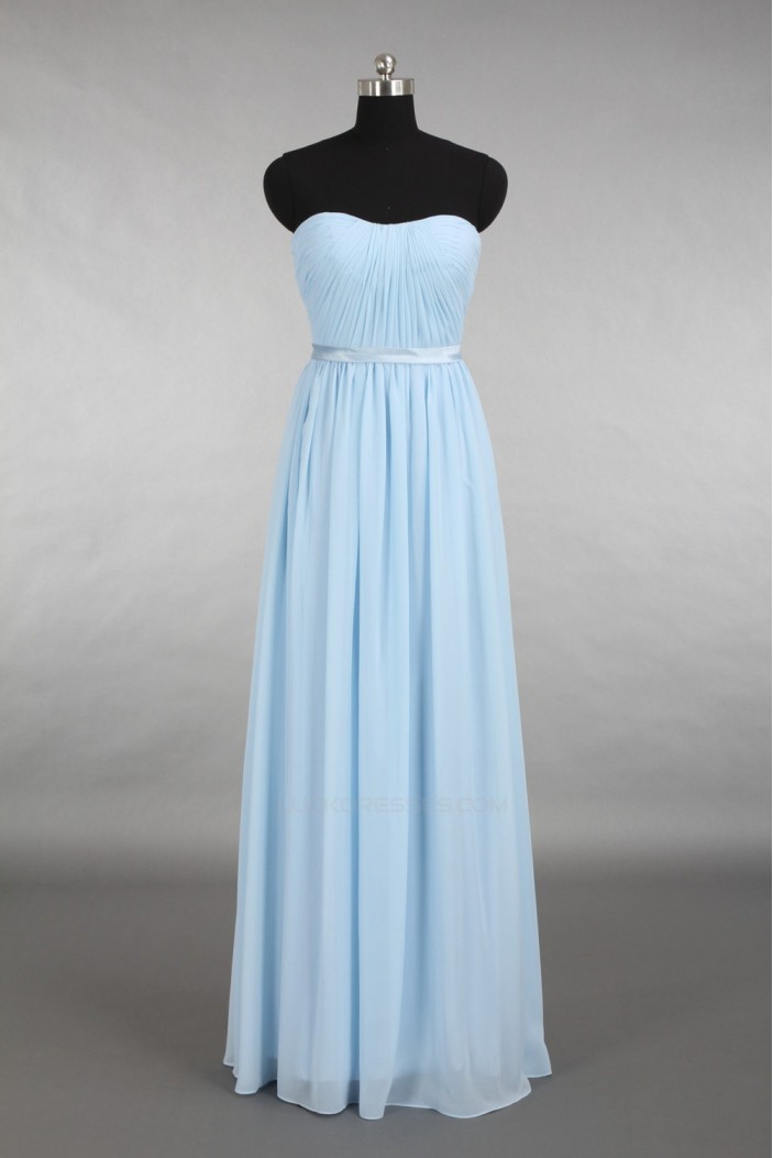 A-Line Strapless Long Blue Chiffon Bridesmaid Dresses/Evening Dresses BD010660