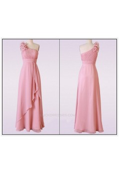 A-Line One-Shoulder Long Pink Chiffon Bridesmaid Dresses/Wedding Party Dresses BD010666