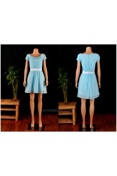 A-Line Short Sleeve Blue Chiffon Bridesmaid Dresses/Wedding Party Dresses BD010691
