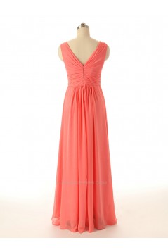 A-Line V-Neck Long Watermelon Chiffon Bridesmaid Dresses/Wedding Party Dresses BD010710