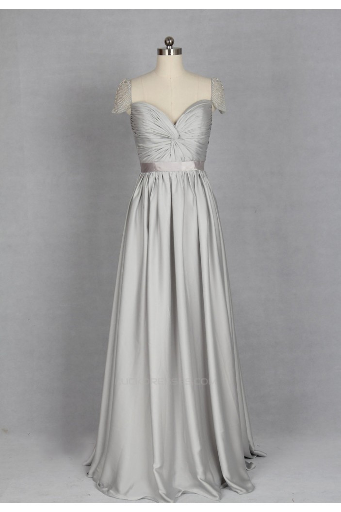 A-Line Sweetheart Cap Sleeve Long Grey Chiffon Bridesmaid Dresses/Evening Dresses BD010721