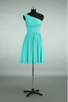 A-Line One-Shoulder Short Blue Chiffon Bridesmaid Dresses/Wedding Party Dresses BD010723