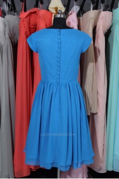 A-Line Bateau Short Sleeve Chiffon Bridesmaid Dresses/Wedding Party Dresses BD010735