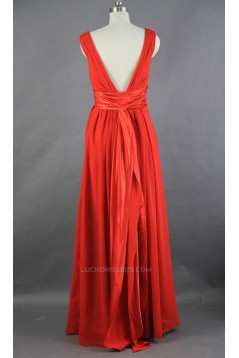 A-Line V-Neck Long Chiffon Bridesmaid Dresses/Wedding Party Dresses BD010754