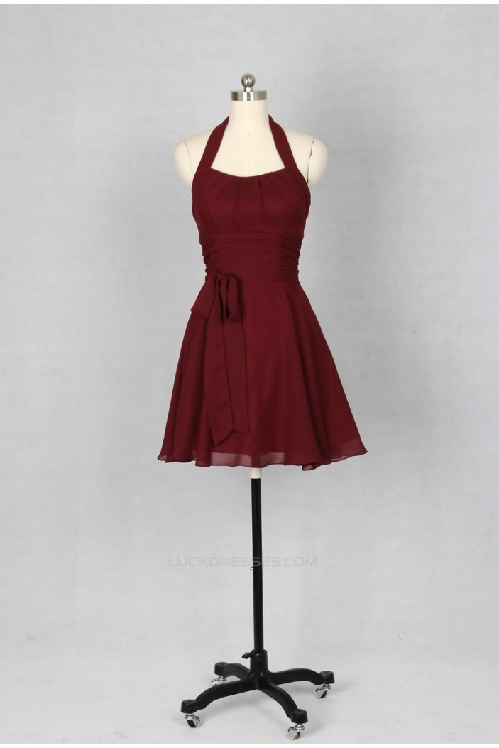 A-Line Halter Short Chiffon Bridesmaid Dresses/Wedding Party Dresses BD010756