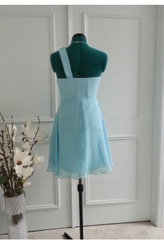 A-Line One-Shoulder Short Blue Chiffon Bridesmaid Dresses/Wedding Party Dresses BD010765