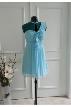 A-Line One-Shoulder Short Blue Chiffon Bridesmaid Dresses/Wedding Party Dresses BD010765