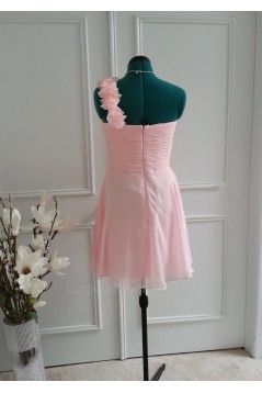 A-Line One-Shoulder Short Pink Chiffon Bridesmaid Dresses/Wedding Party Dresses BD010766