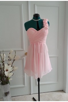 A-Line One-Shoulder Short Pink Chiffon Bridesmaid Dresses/Wedding Party Dresses BD010766