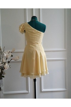 A-Line Short One-Shoulder Yellow Chiffon Bridesmaid Dresses/Wedding Party Dresses BD010773