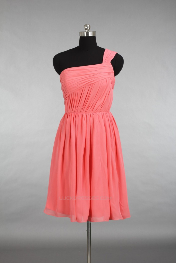 A-Line One-Shoulder Short Chiffon Bridesmaid Dresses/Evening Dresses BD010789