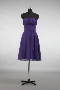 A-Line Strapless Short Purple Chiffon Bridesmaid Dresses/Evening Dresses BD010790