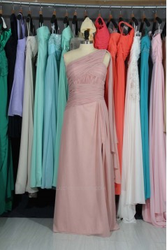 A-Line One-Shoulder Long Chiffon Bridesmaid Dresses/Evening Dresses BD010795