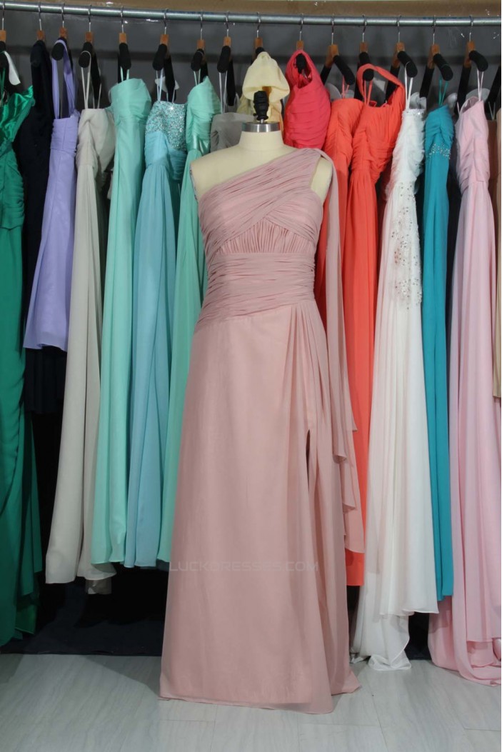 A-Line One-Shoulder Long Chiffon Bridesmaid Dresses/Evening Dresses BD010795