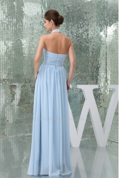 Sleeveless Halter Sheath/Column Long Blue Bridesmaid Dresses 02010008