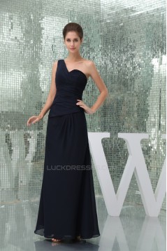 Chiffon Ruffles One-Shoulder Sheath/Column Long Black Bridesmaid Dresses 02010013