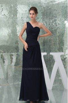 Chiffon Ruffles One-Shoulder Sheath/Column Long Black Bridesmaid Dresses 02010013