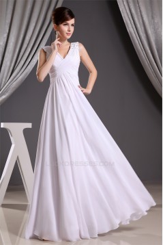 A-Line Beading Floor-Length Long White Bridesmaid Dresses 02010014
