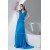 Chiffon V-Neck A-Line Handmade Flowers Long Blue Best Bridesmaid Dresses 02010018