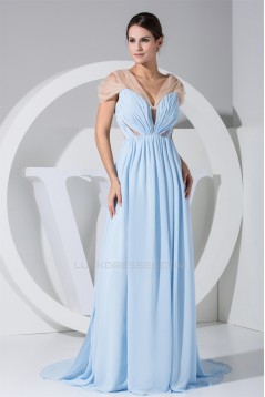 Covered Button Puddle Train A-Line V-Neck Best Bridesmaid Dresses 02010019