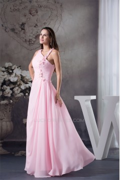Sheath/Column Long Pink Chiffon Beaded Bridesmaid Dresses 02010021