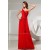 Falbala One-Shoulder Long Red Chiffon Bridesmaid Evening Dresses 02010027