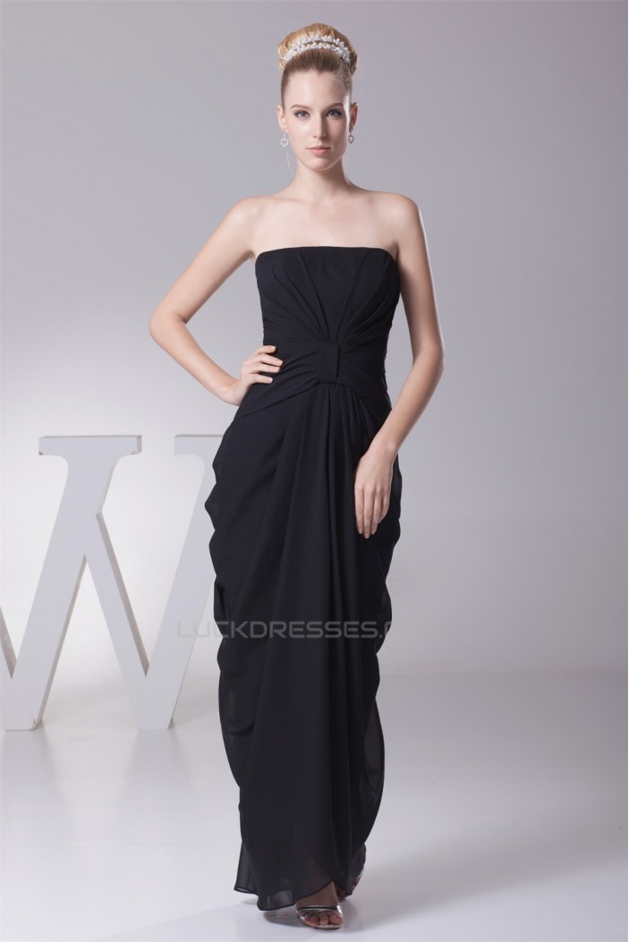 Fantastic Sheath/Column Sleeveless Strapless Draped Long Black Bridesmaid Dresses 02010028