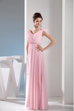 Sheath/Column Floor-Length Chiffon Long Pink Bridesmaid Evening Dresses 02010036