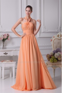 Halter Sleeveless Beading Chiffon Long Bridesmaid Dresses 02010059
