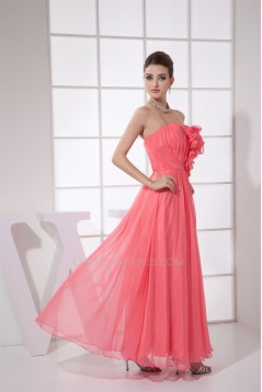 Handmade Flowers Ankle-Length Strapless Best Long Bridesmaid Dresses 02010060
