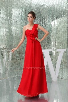 One-Shoulder A-Line Chiffon Sleeveless Draped Best Long Red Bridesmaid Dresses 02010064