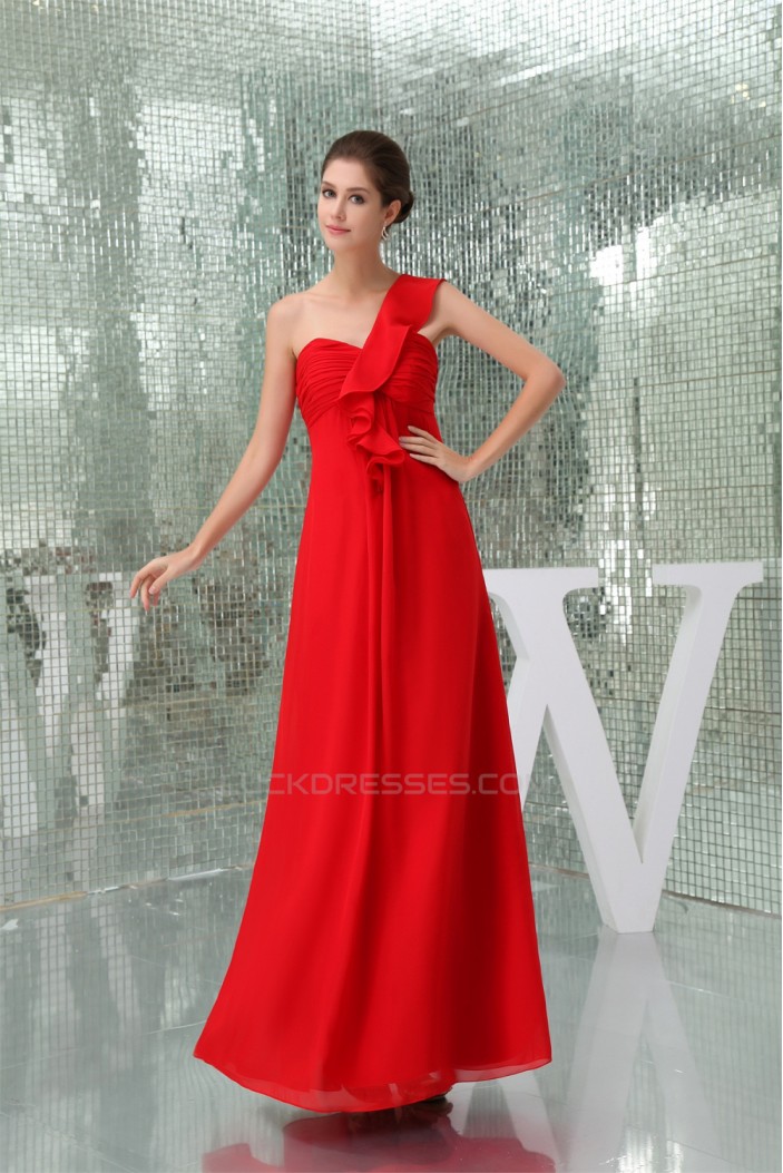 One-Shoulder A-Line Chiffon Sleeveless Draped Best Long Red Bridesmaid Dresses 02010064