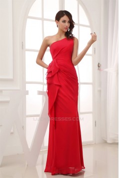One-Shoulder Sheath/Column Sleeveless Ruffles Chiffon Long Bridesmaid Dresses 02010066