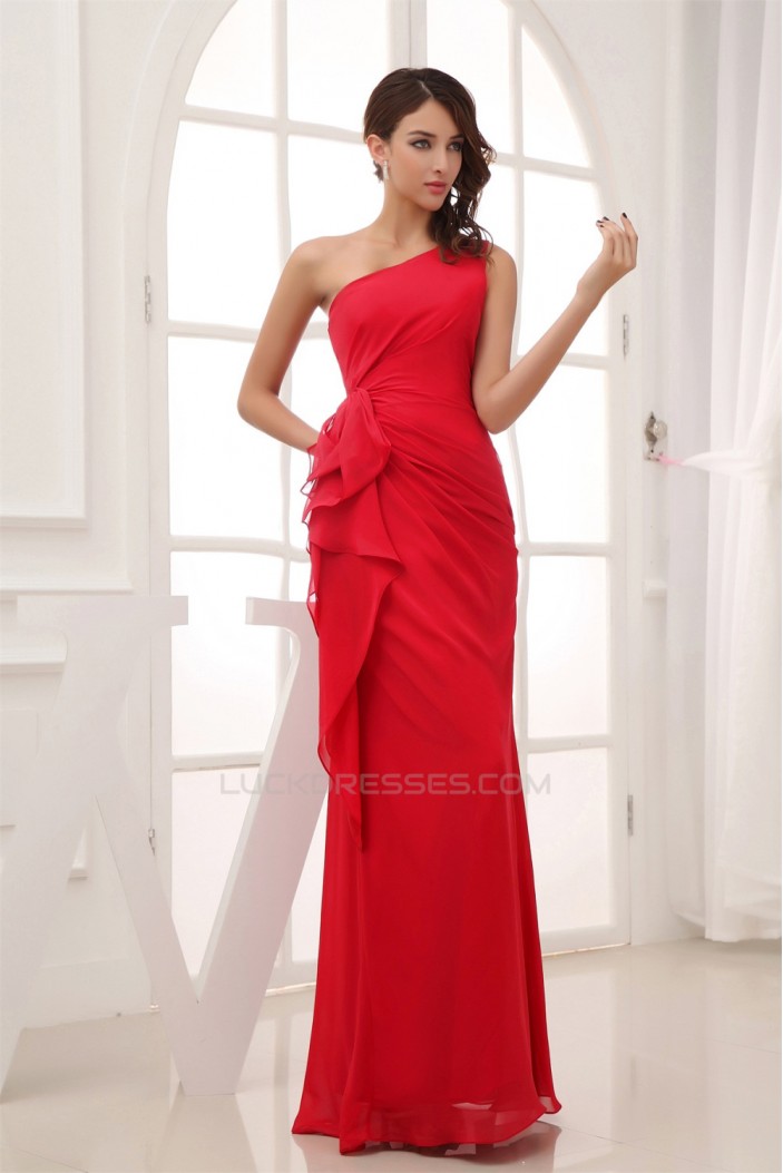 One-Shoulder Sheath/Column Sleeveless Ruffles Chiffon Long Bridesmaid Dresses 02010066