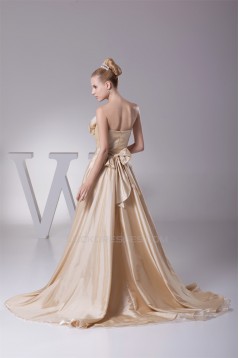 A-Line Strapless Handmade Flowers Floor-Length Bridesmaid Dresses 02010071
