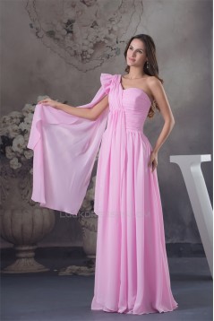 One-Shoulder Sheath/Column Sleeveless Chiffon Long Pink Bridesmaid Dresses 02010073