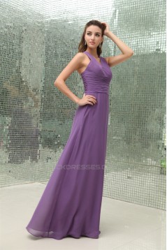 Pleats Sheath/Column Straps Chiffon Long Bridesmaid Dresses 02010076