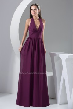 A-Line Ruffles Halter Floor-Length Chiffon Best Long Bridesmaid Dresses 02010081