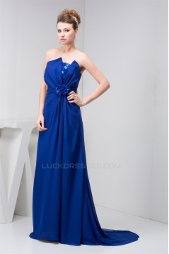 A-Line Chiffon Sequins Long Blue Brush Sweep Train Bridesmaid Dresses 02010090