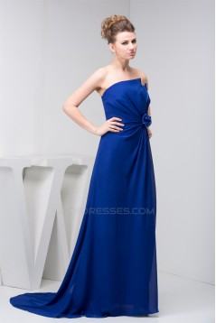 A-Line Chiffon Sequins Long Blue Brush Sweep Train Bridesmaid Dresses 02010090