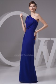 Floor-Length Chiffon One-Shoulder Long Blue Bridesmaid Dresses under 100 02010099