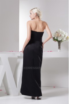 Pleats Satin Strapless Sleeveless Long Black Bridesmaid Dresses 02010104