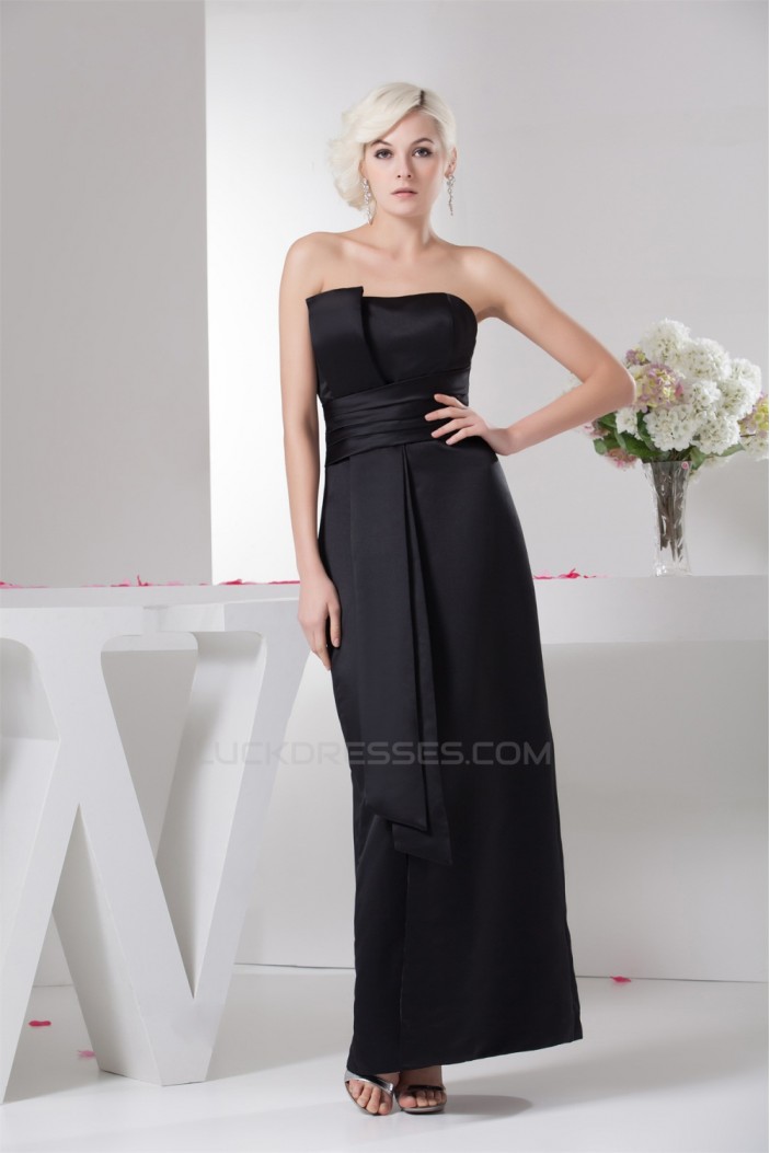 Pleats Satin Strapless Sleeveless Long Black Bridesmaid Dresses 02010104