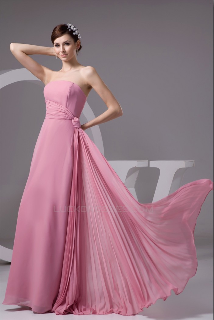 Most Popular Ruffles Strapless Chiffon Long Bridesmaid Dresses 02010106