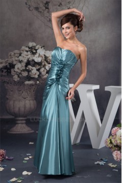 A-Line Floor-Length Silk like Satin Soft Strapless Long Bridesmaid Dresses 02010110