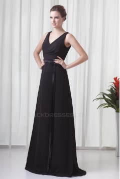 A-Line Chiffon Elastic Woven Satin Brush Sweep Train Long Black Bridesmaid Dresses 02010119