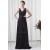 A-Line Chiffon Elastic Woven Satin Brush Sweep Train Long Black Bridesmaid Dresses 02010119